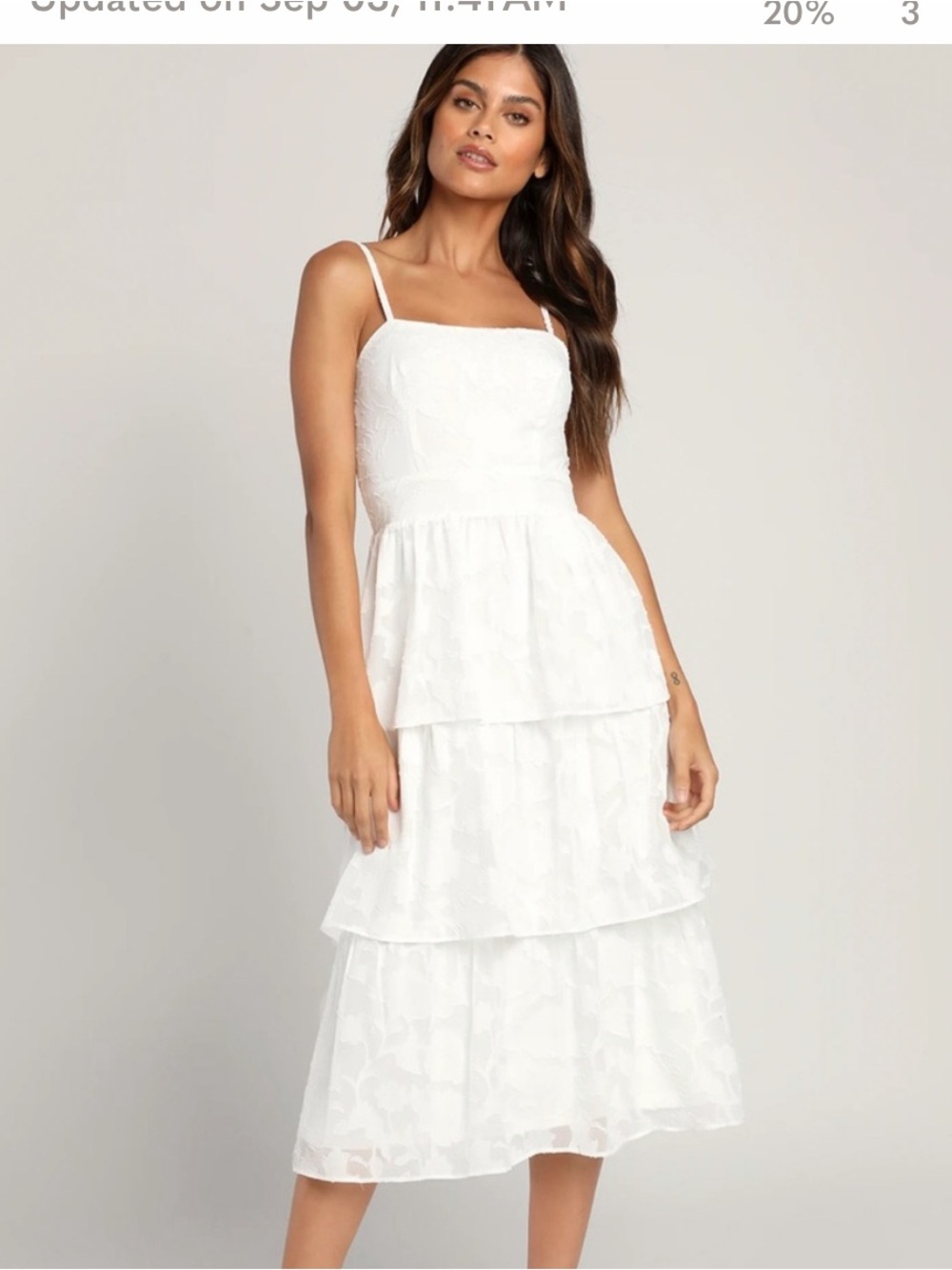 Lulu's White Floral Tiered Midi Dress with Spaghetti Straps - Picture 1 of 1